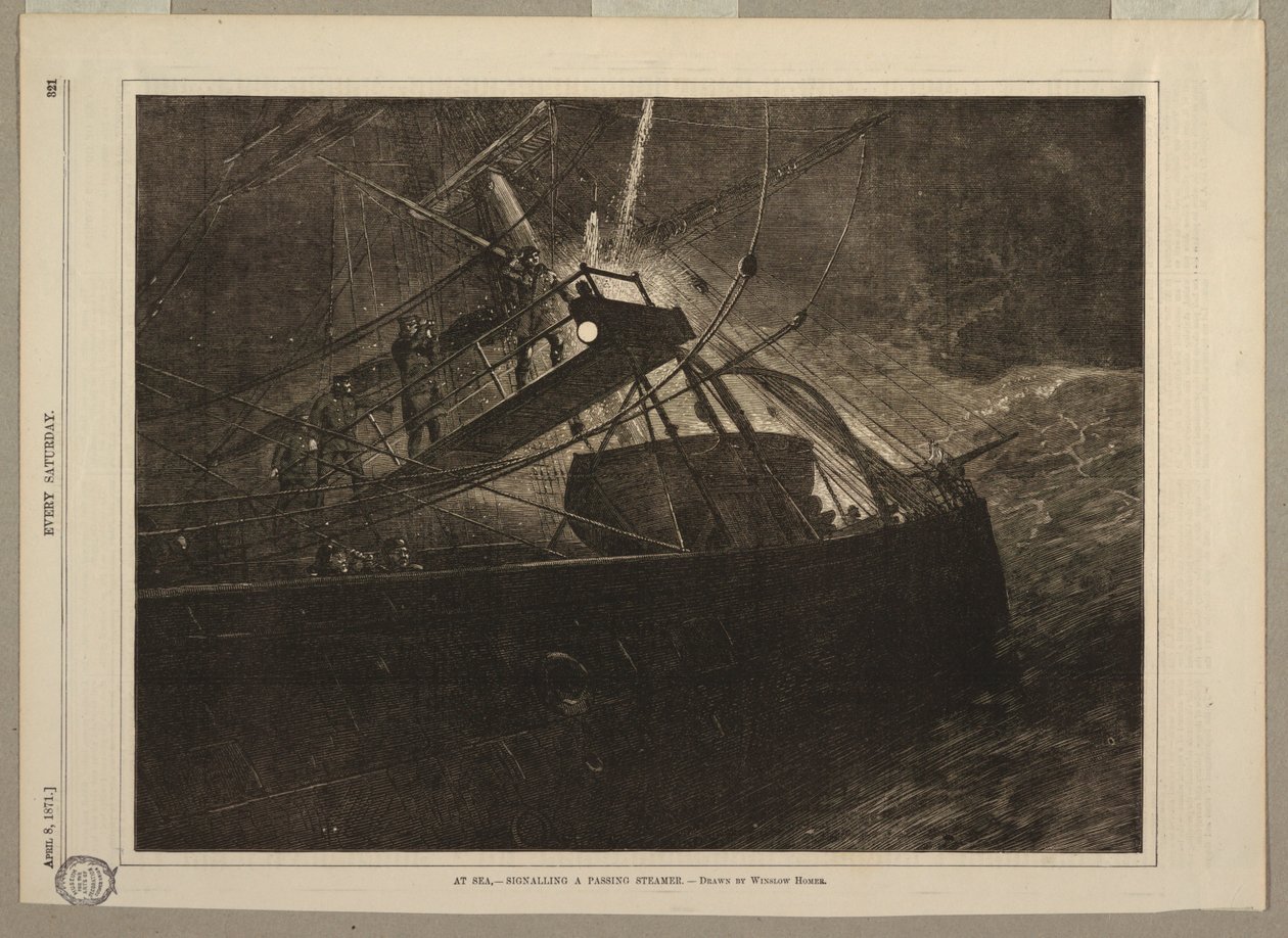 Na moři, - signalizace projíždějícího parníku od after Winslow Homer