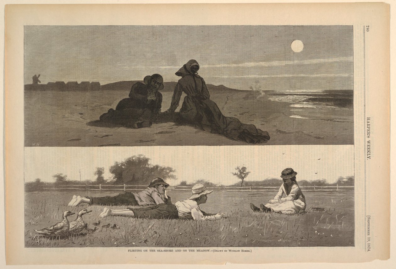 Flirtování na mořském pobřeží a na louce od after Winslow Homer