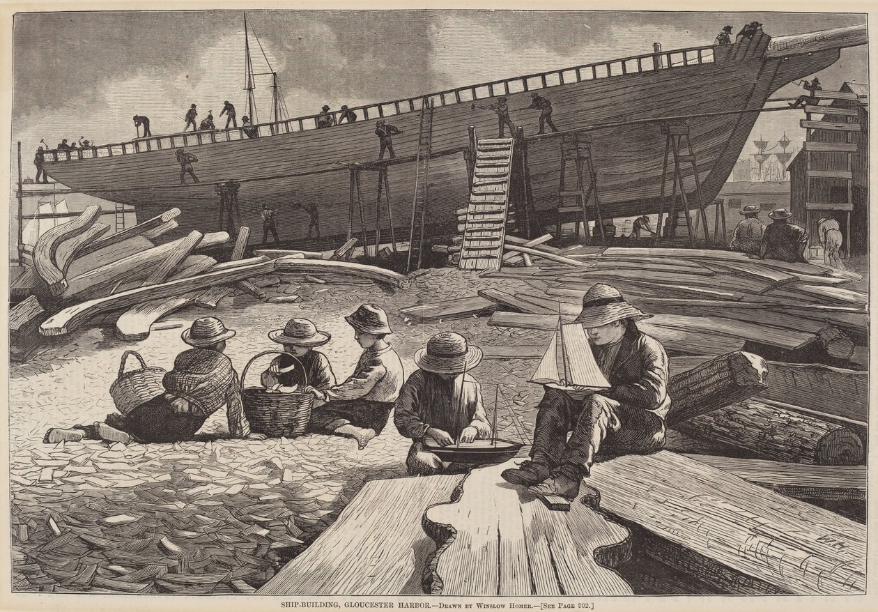 Stavba lodí, přístav Gloucester od after Winslow Homer