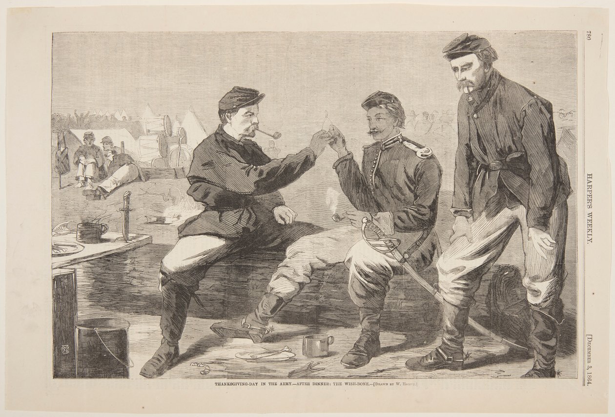 Den díkůvzdání v armádě – Po večeři: The Wish-Bone od after Winslow Homer