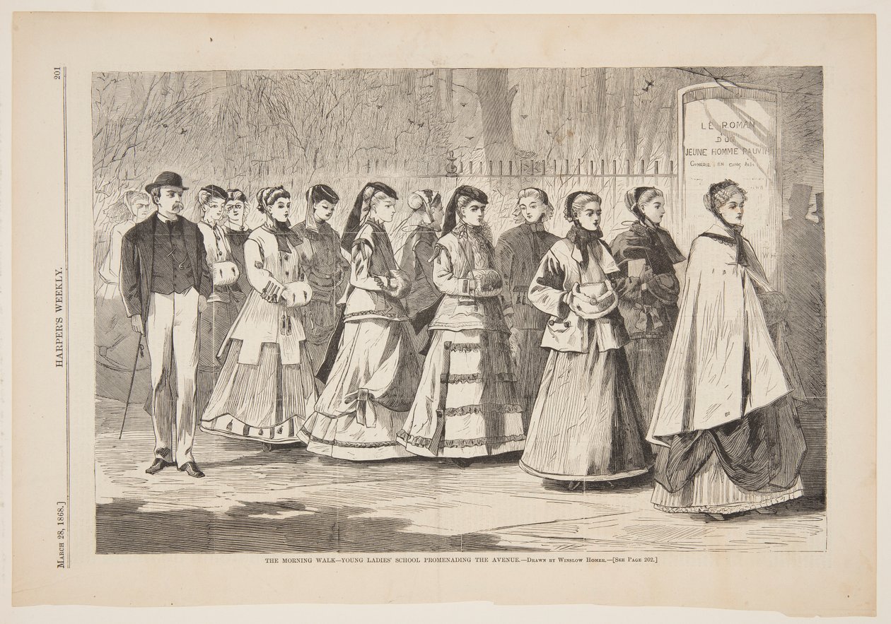 Ranní procházka – Škola mladých dam při promenádě po třídě od after Winslow Homer