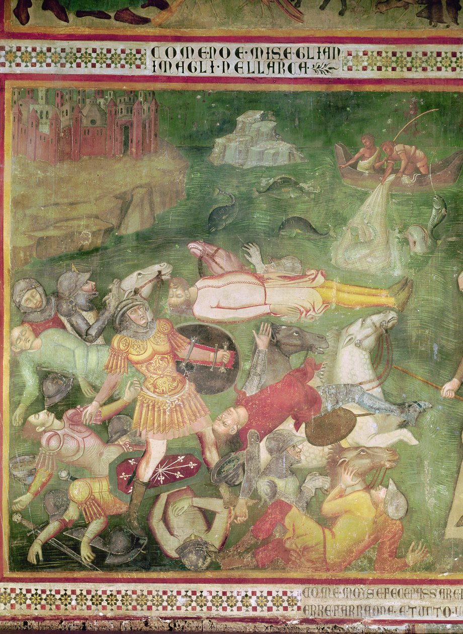 Přechod přes Rudé moře, detail faraona tonoucího se svou armádou, ze scén ze Starého zákona, 1356-67 od also Manfredi de Battilori Bartolo di Fredi