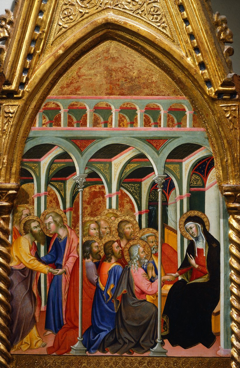 Oltářní obraz s výjevy Panny Marie: Mariino loučení s apoštoly od Bartola di Fredi (1330-1410) od also Manfredi de Battilori Bartolo di Fredi