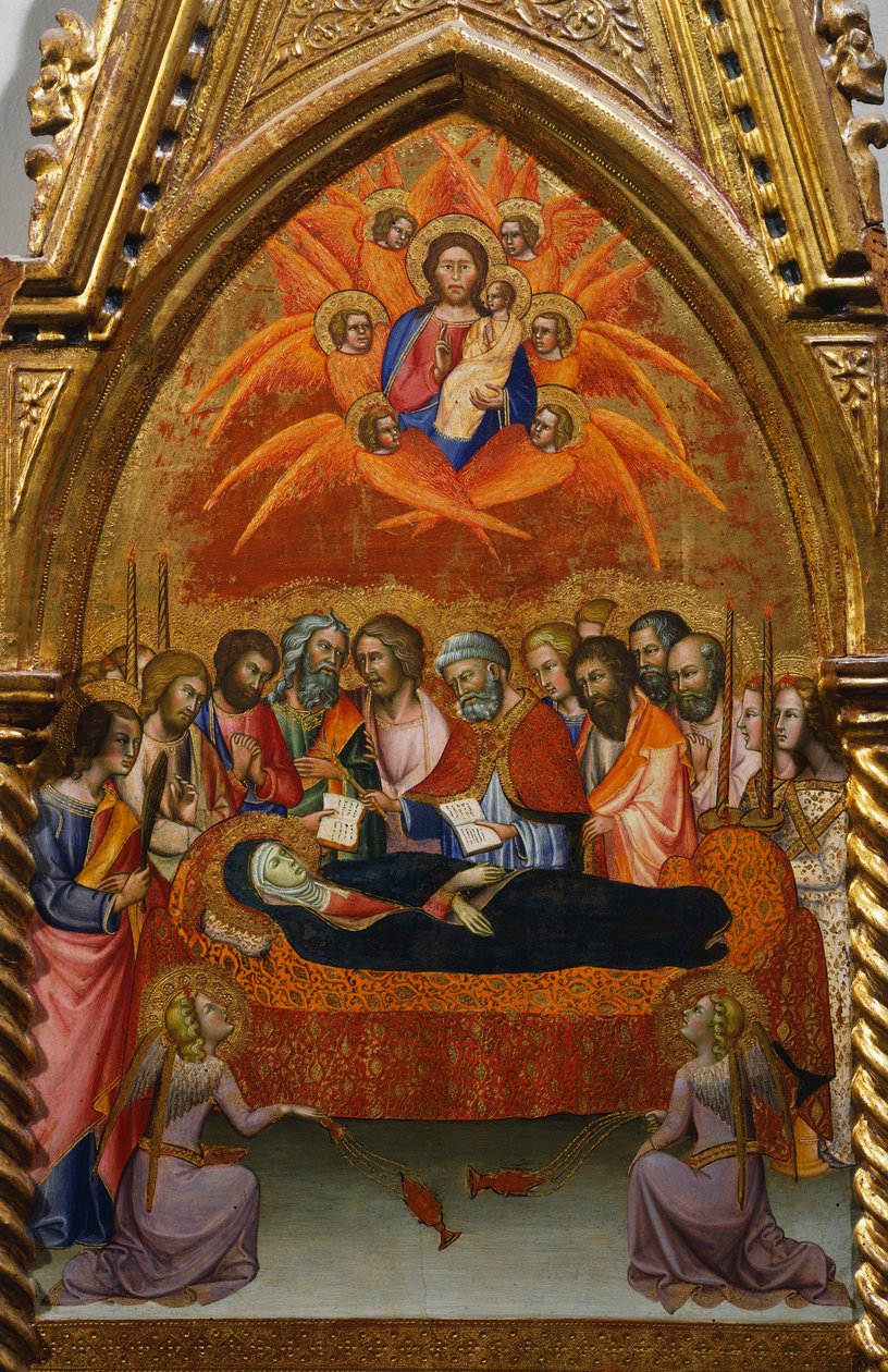 Oltářní obraz s výjevy Panny Marie: Usnutí od Bartola di Fredi (1330-1410) od also Manfredi de Battilori Bartolo di Fredi