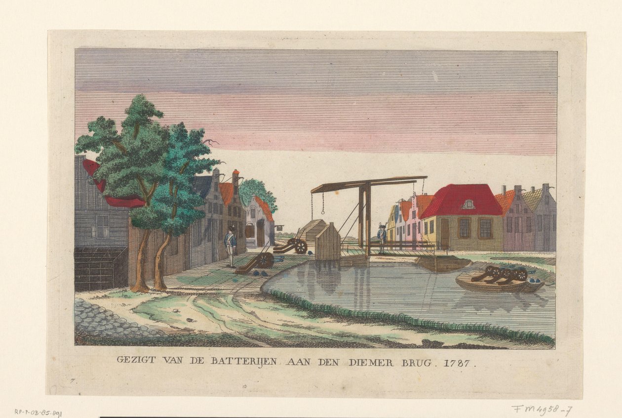 Baterie v Diemerbrugu, 1787 Pohled na baterie na Diemer Bridge 1787 (titul na objektu) Baterie kolem Amsterdamu v roce 1787 (německé kopie) (název série) od anonymous (attributed to)