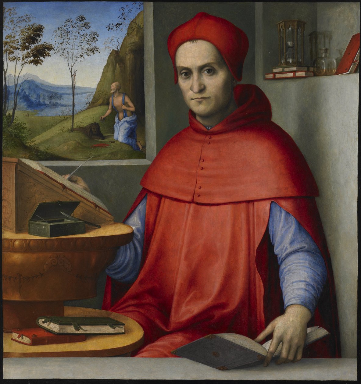 Portrét kardinála v jeho pracovně od attributed to Lorenzo Costa