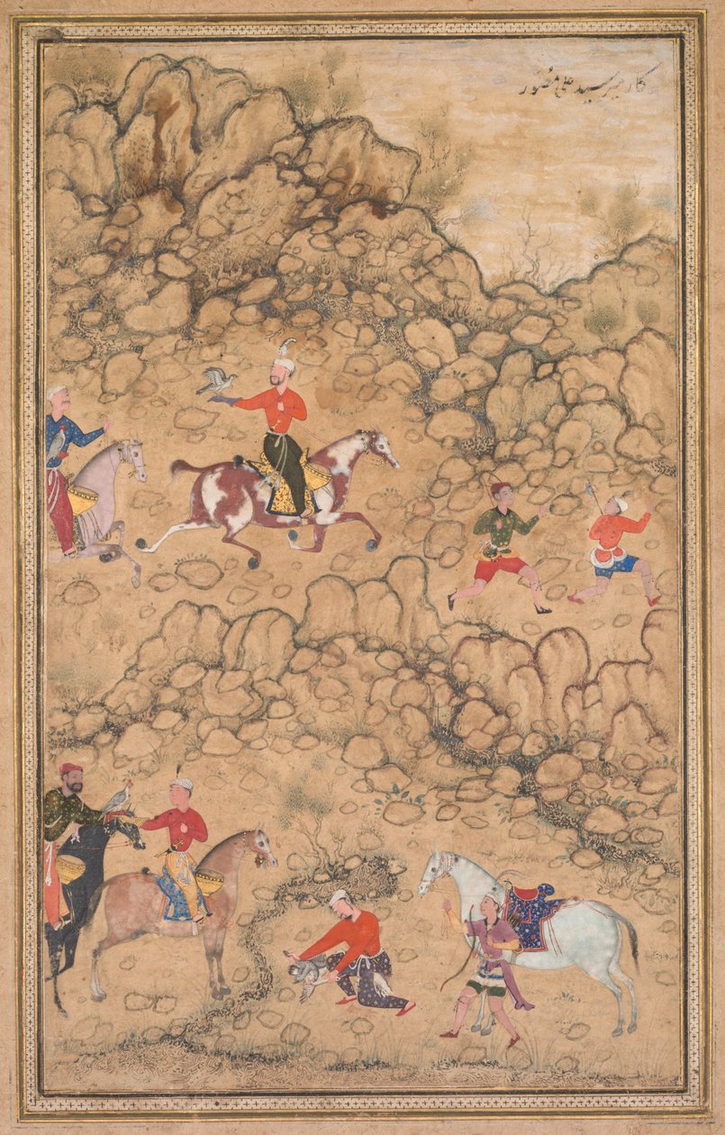 Lov se sokoly v krajině (recto) od attributed to Abd al Samad (Persian, c. 1510–1600)