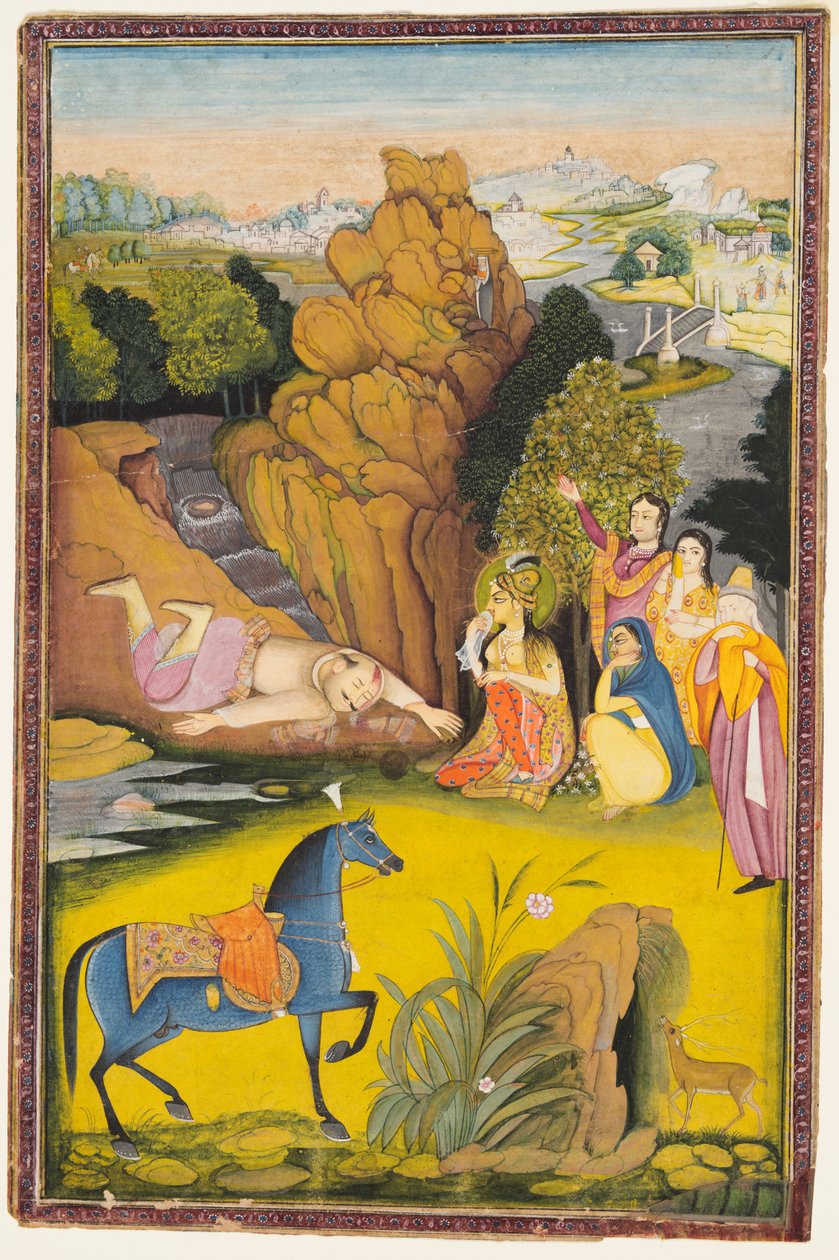 Farhad se zabije poté, co slyšel falešné zprávy o Shirinině smrti od attributed to Amar Das Bhatti