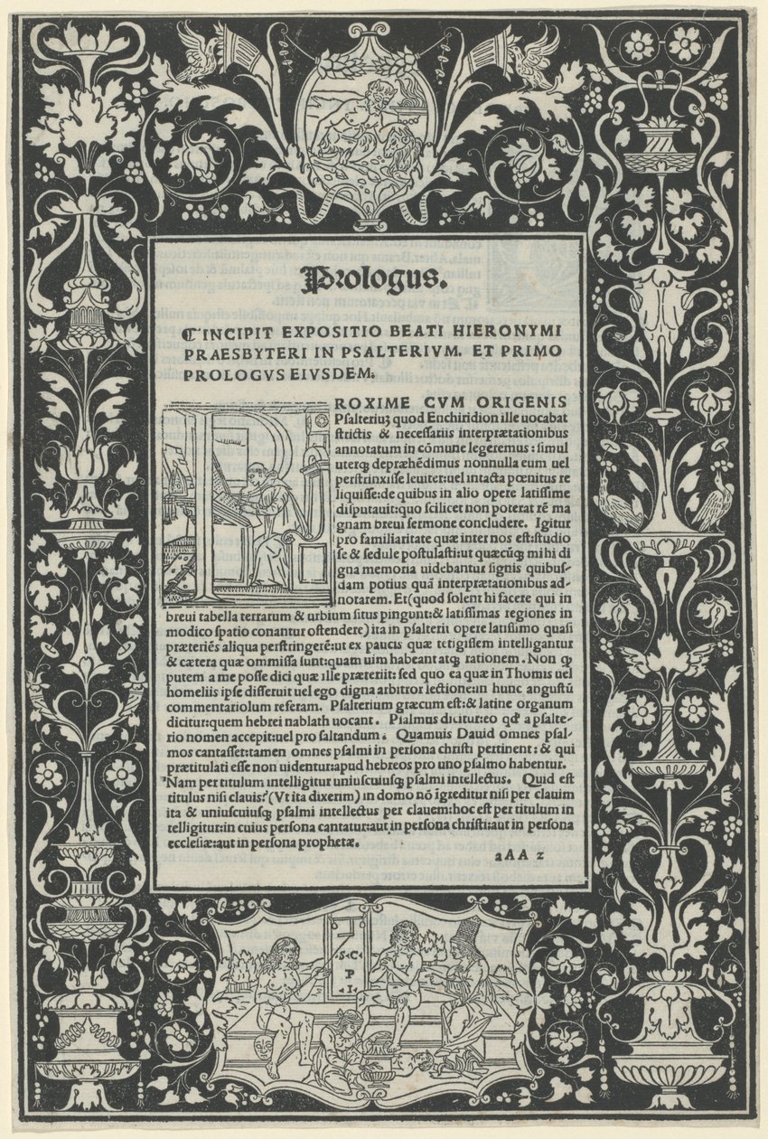 Bílá hranice se dvěma kartušemi: „Satir obětující berana“ a „Výběr Herkula“ od attributed to Benedetto Bordon