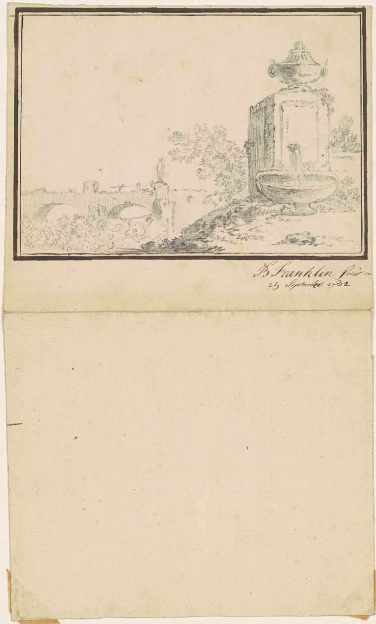 Krajina s fontánou od attributed to Benjamin Franklin Bache