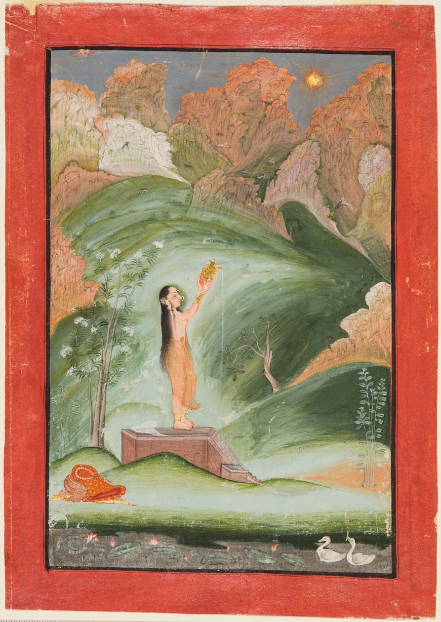 Žena uctívající vycházející slunce (Surya Puja) od attributed to Chokha