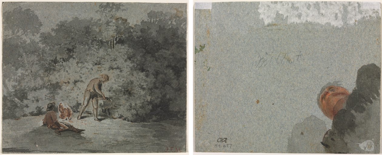 Fagot Gatherer (recto) Studie hlavy při pohledu zdola (verso) od attributed to Francisque Millet