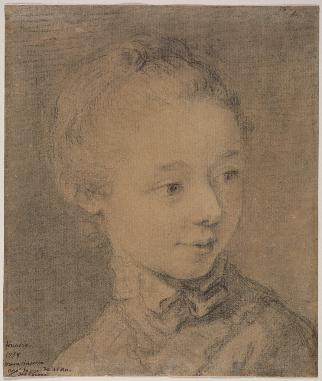 Hlava mladé dívky odbočující doprava od attributed to François Hubert Drouais