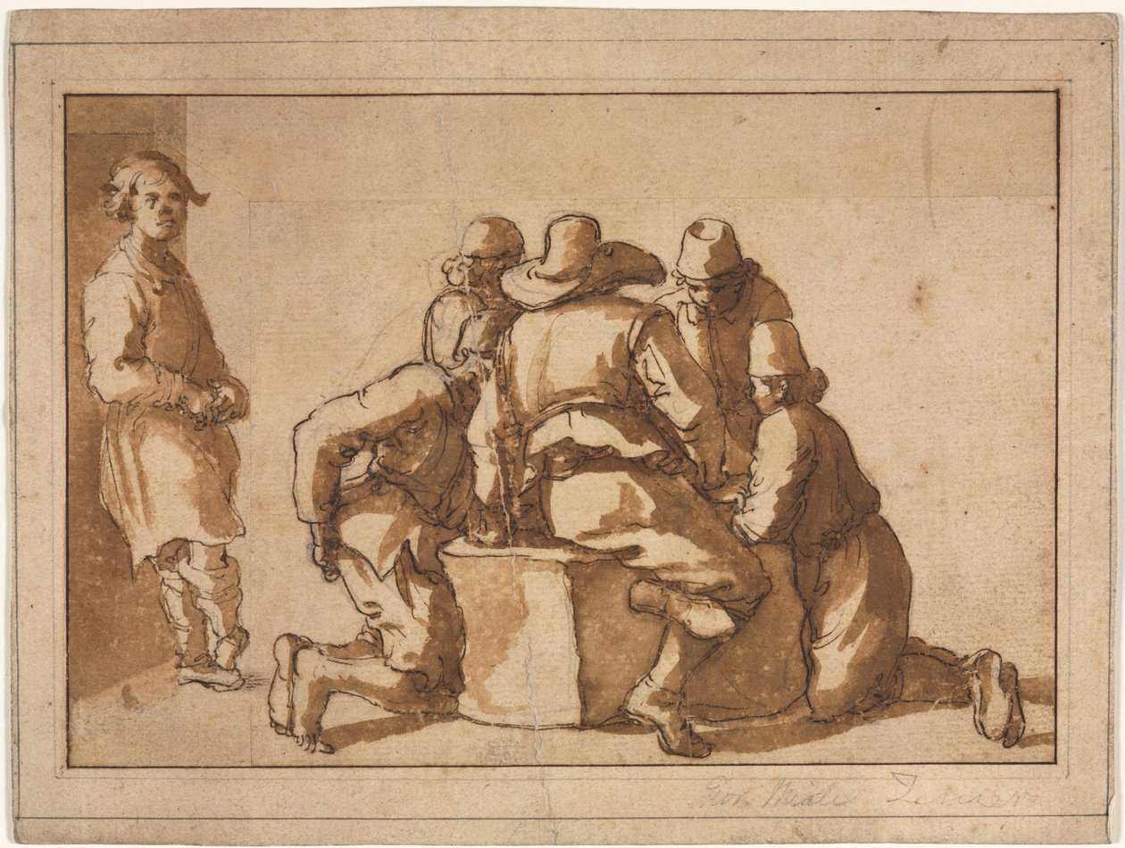 Žánrová scéna mladých mužů hrajících hru od attributed to Frederico Zuccaro