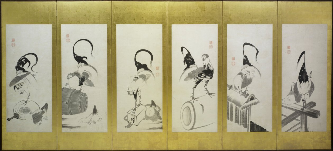 Kohouti a slepice od attributed to Itō Jakuchū
