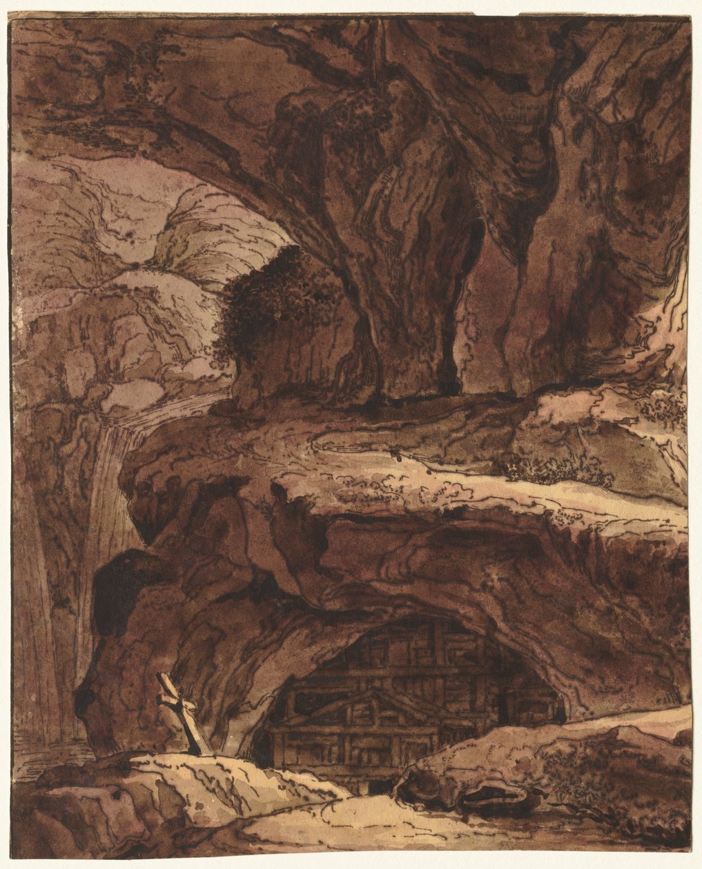 Skalnatá krajina s jeskynní kaplí od attributed to Johann Martin von Rohoden