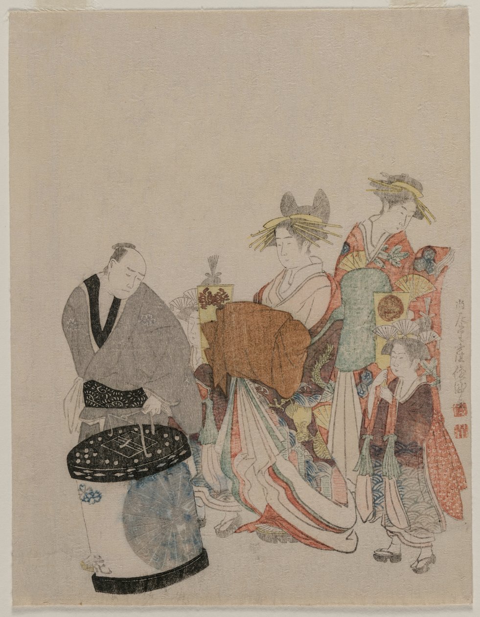 Kurtizána ve městě s obsluhou v noci od attributed to Kubo Shunman