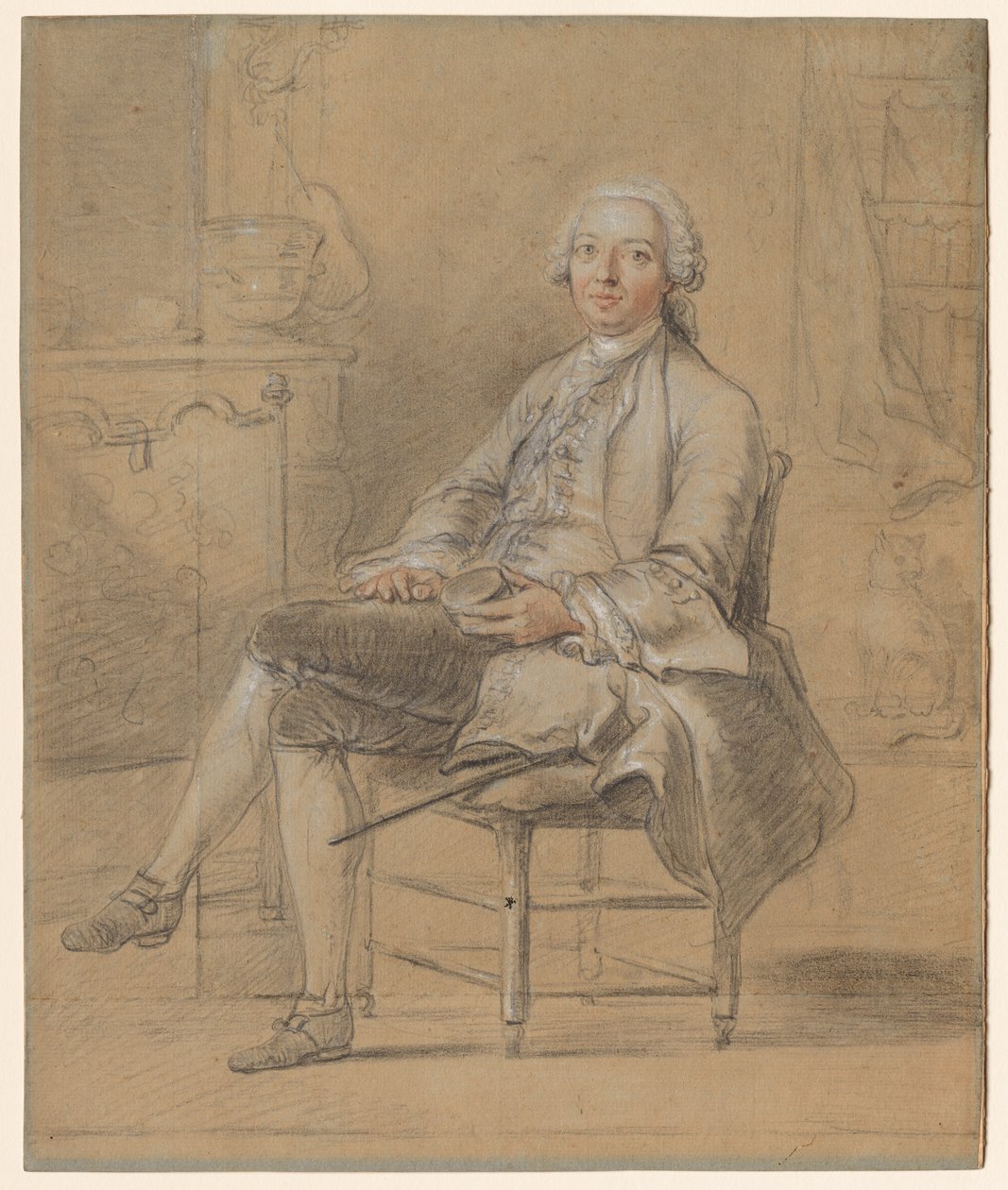 Sedící muž drží tabatěrku od attributed to Louis Aubert
