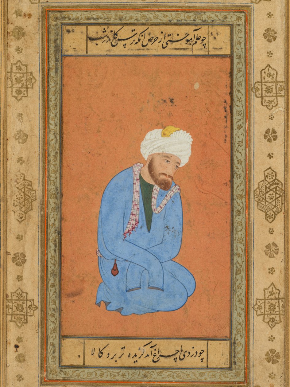 Portrét klečícího svatého muže z alba Prince Salim od attributed to Mir Sayyid Ali (Persian, active in India