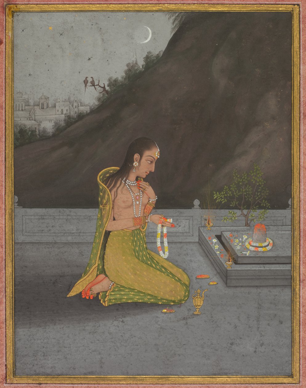 Noční scéna Shiva Puja (recto) od attributed to Muhammad Rizavi Hindi