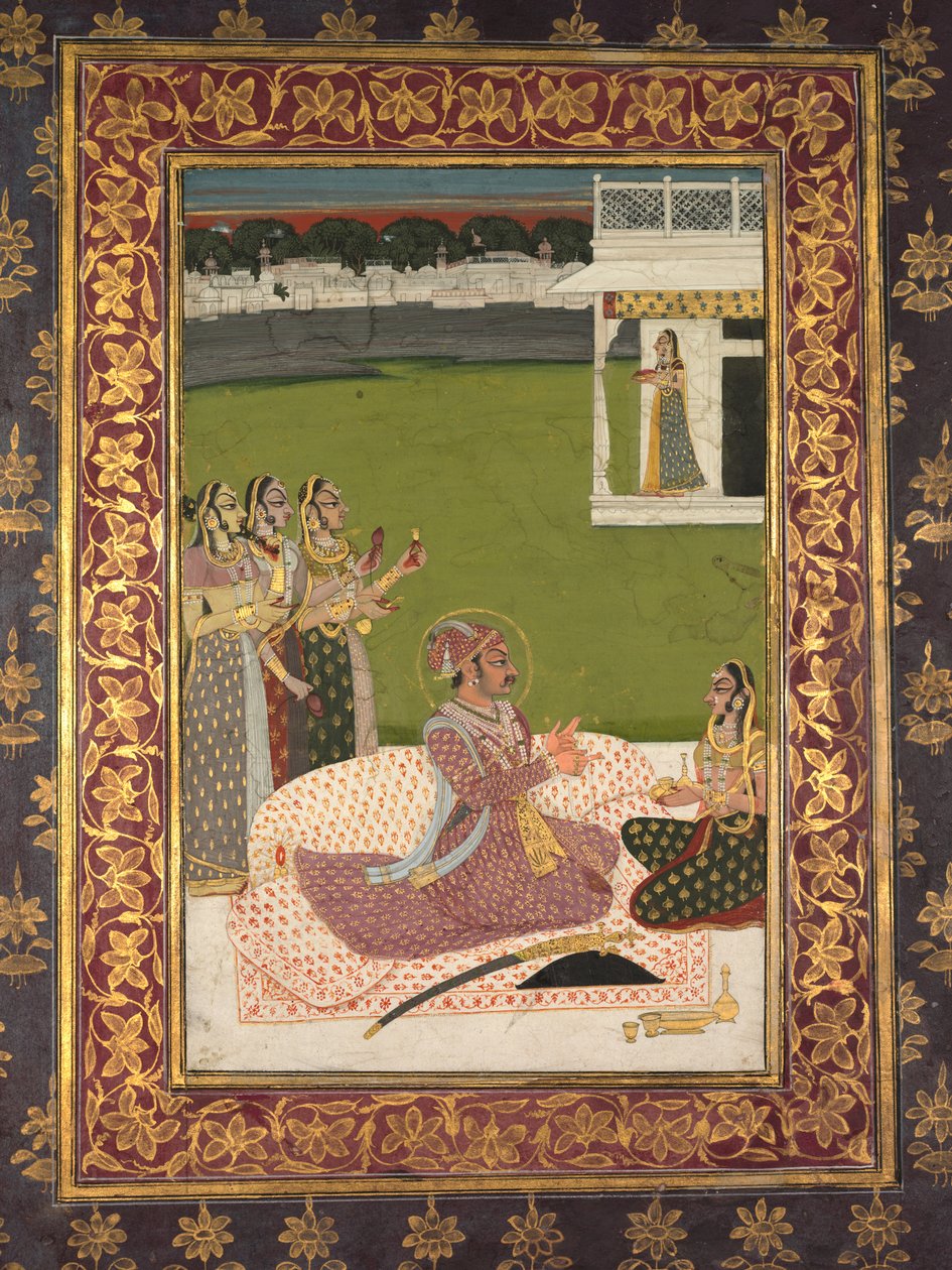 Portrét maharaja Savant Singh s chotí, Bani Thani od attributed to Nihal Chand