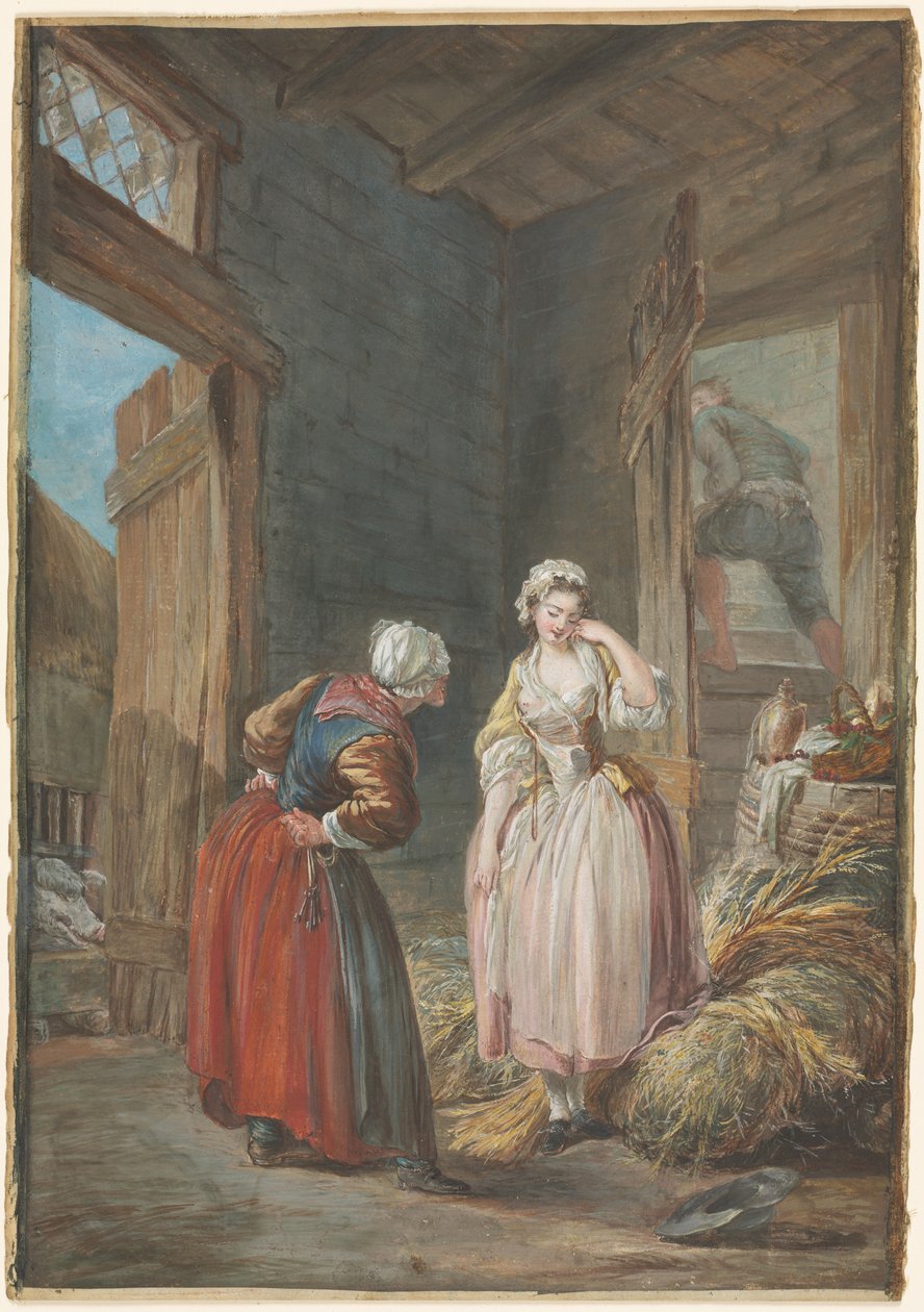 Překvapení milenci od attributed to Pierre Antoine Baudouin