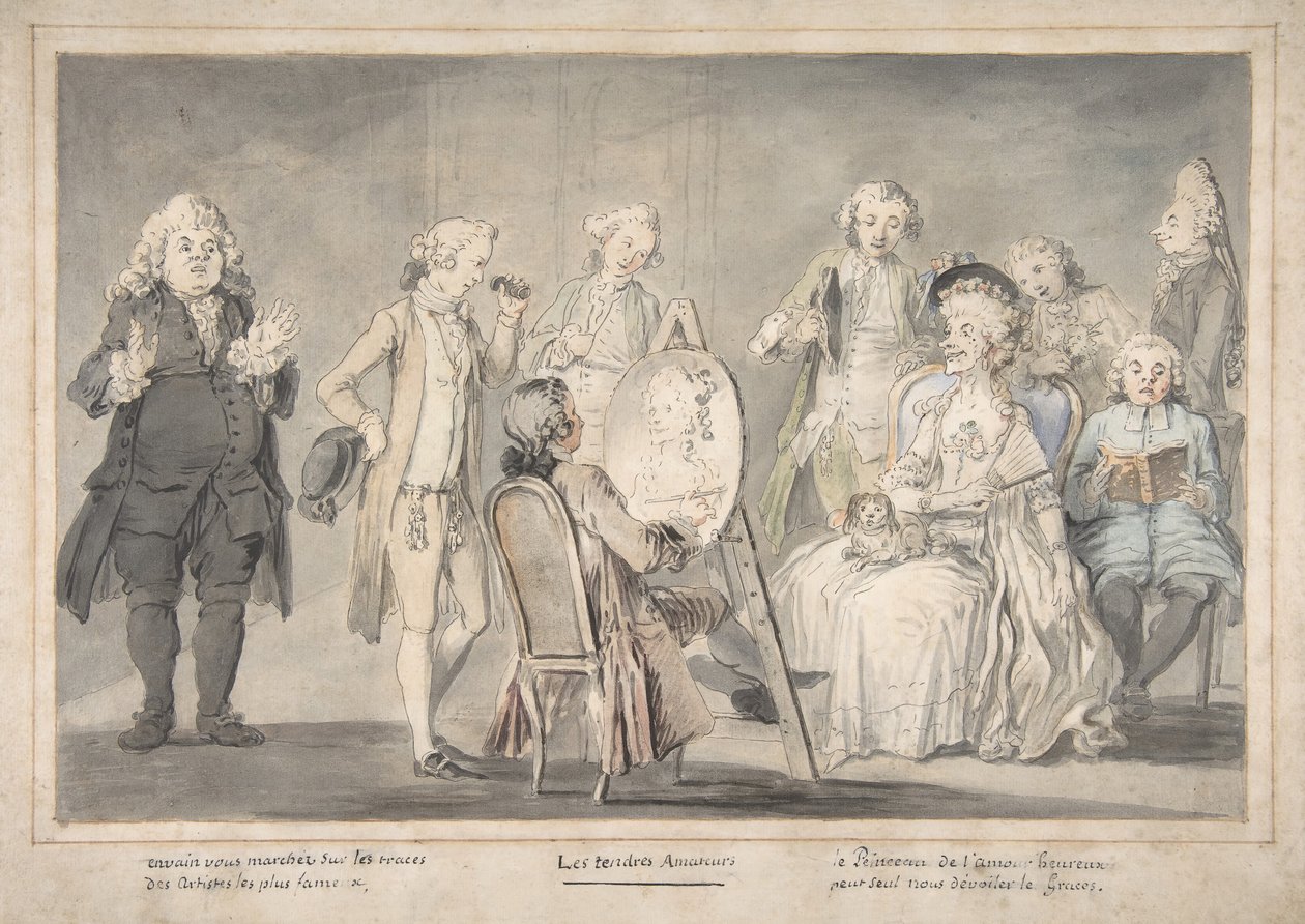 Satirická kresba: Umělec malující portrét staré dámy, 1729-1804. od attributed to Pietro Antonio Novelli.