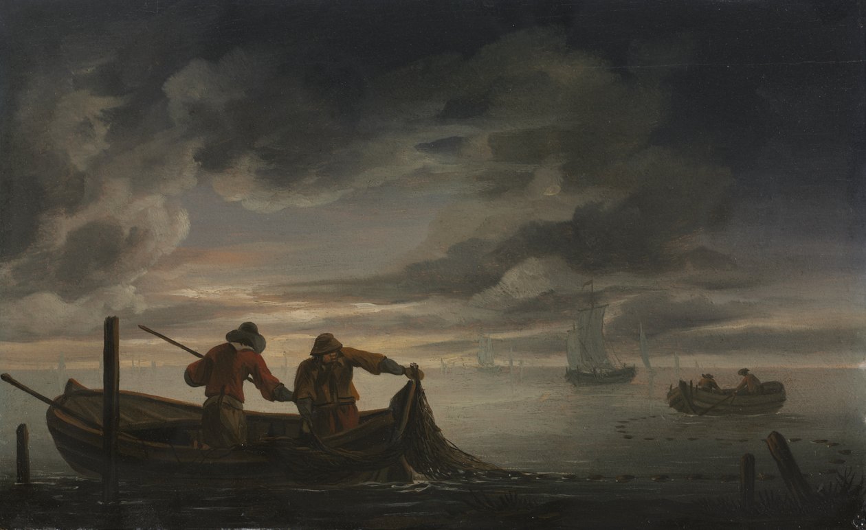 Scéna v ústí řeky s rybářem od attributed to Rafel Govertsz. Camphuysen