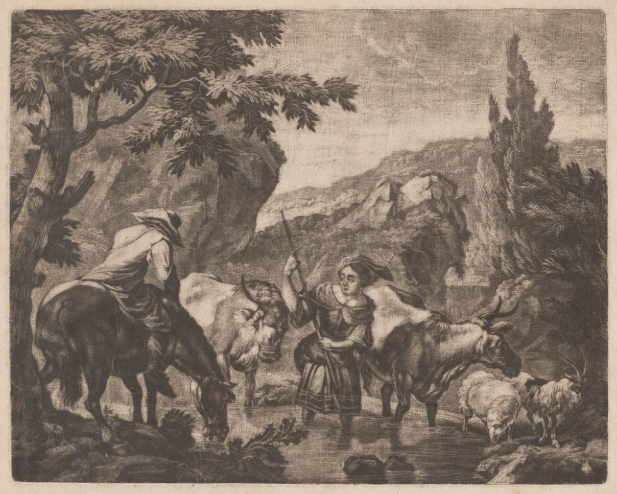 Dobytek brodící potok od attributed to Robert Robinson,after Nicolaes Pietersz Berchem