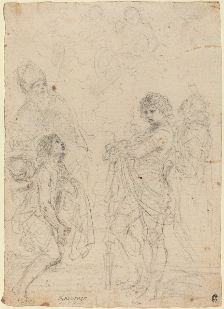 Madona s dítětem se svatými Gimignanem, Janem Křtitelem, Jiřím a Petrem mučedníkem od called Guercino Giovanni Francesco Barbieri
