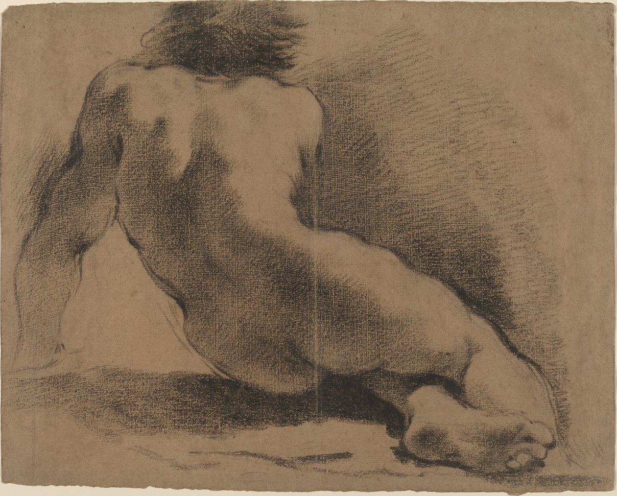 Sedící nahý chlapec při pohledu zezadu od called Guercino Giovanni Francesco Barbieri