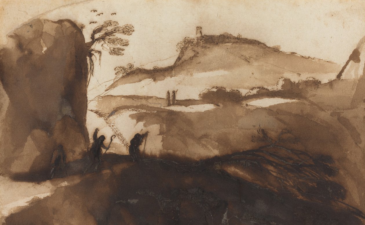 Pastýři nahlížejí do propasti od called Guercino Giovanni Francesco Barbieri
