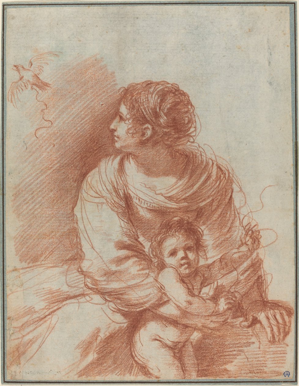 Madonna a dítě s uniklým stehlíkem od called Guercino Giovanni Francesco Barbieri