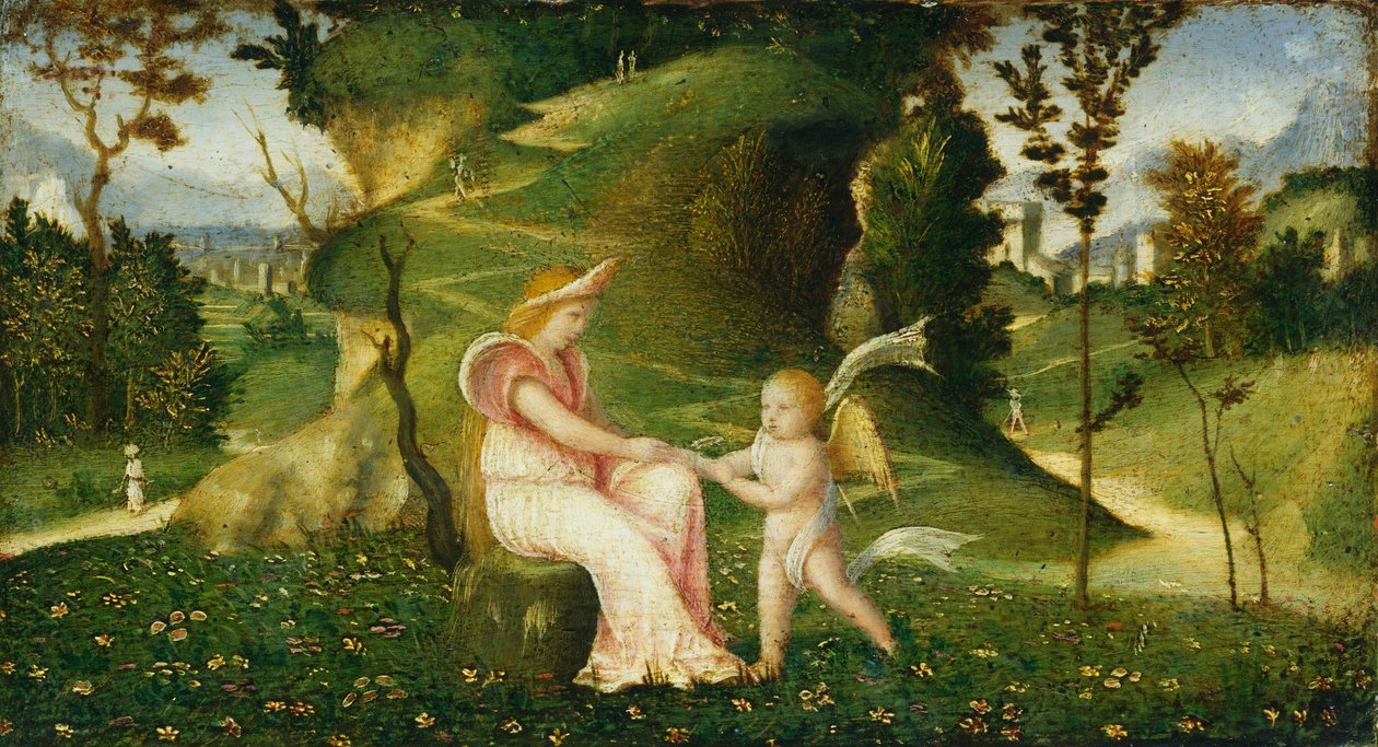 Venuše a Amor v krajině od circle of Giorgione