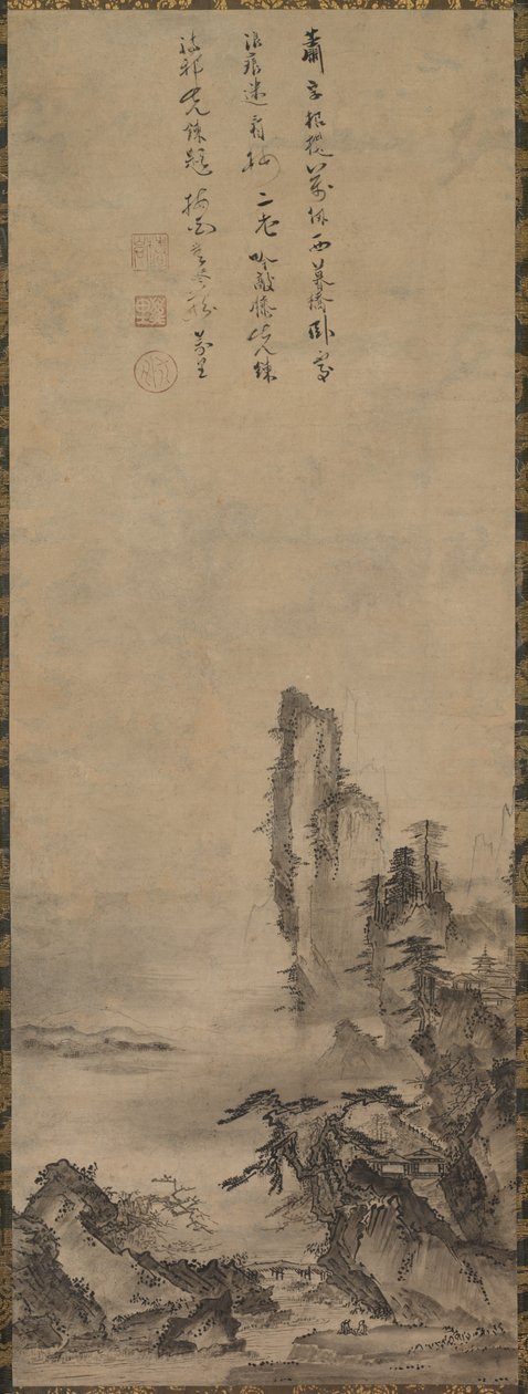 Lonely Temple a Towering Cliff od circle of Kenkō Shōkei