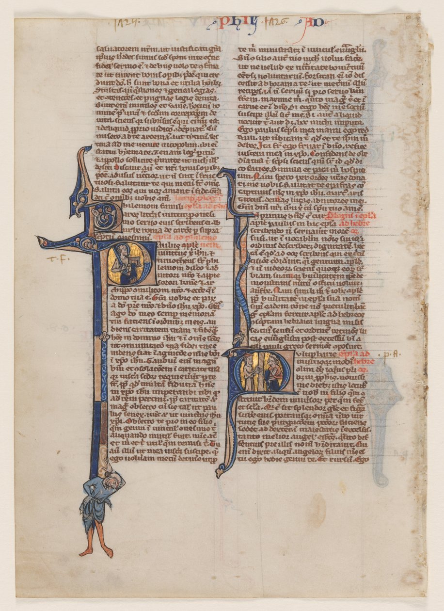 List z latinské Bible: Iniciála P: Svatý Pavel s mečem a knihou od circle or workshop of William de Brailes