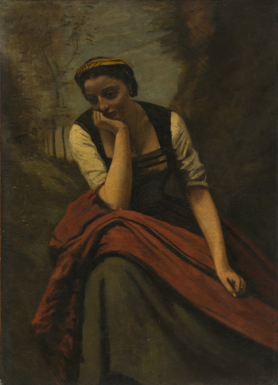 Žena meditující od copy after Jean Baptiste Camille Corot