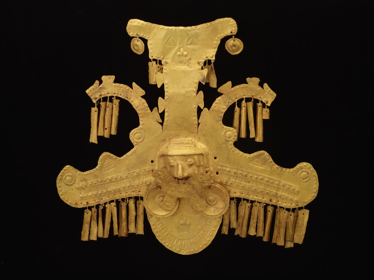 Ozdoba čelenky s hlavami lemovanými chocholatými krokodýly, období Yotoco, cca 100-700 (zlato) od culture Calima