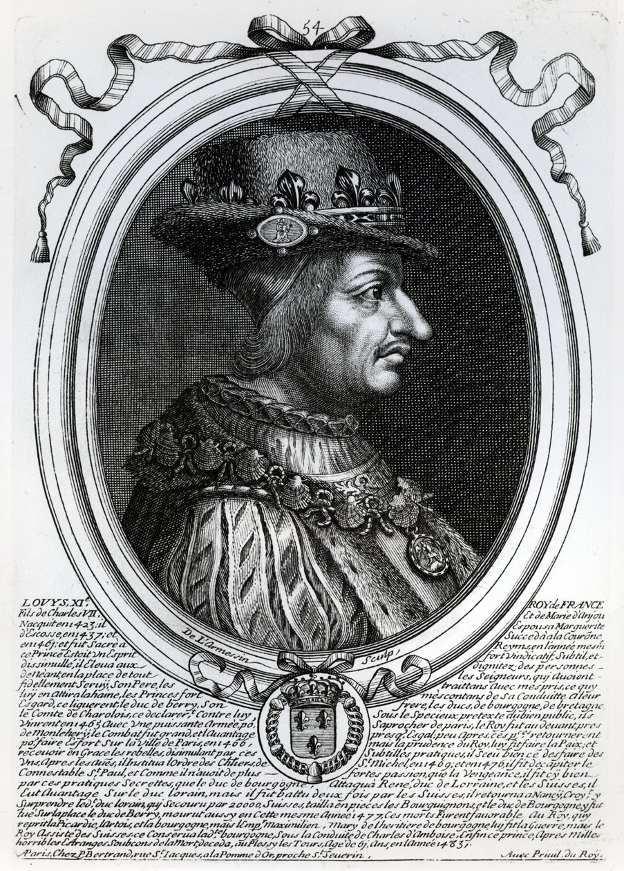 Ludvík XI. (1423-83) francouzský král, z ‚Les Augustes Representations de tous les Rois de France od Pharamonda po Ludvíka XIV‘, Paříž, 1679 od Nicolas II de Larmessin