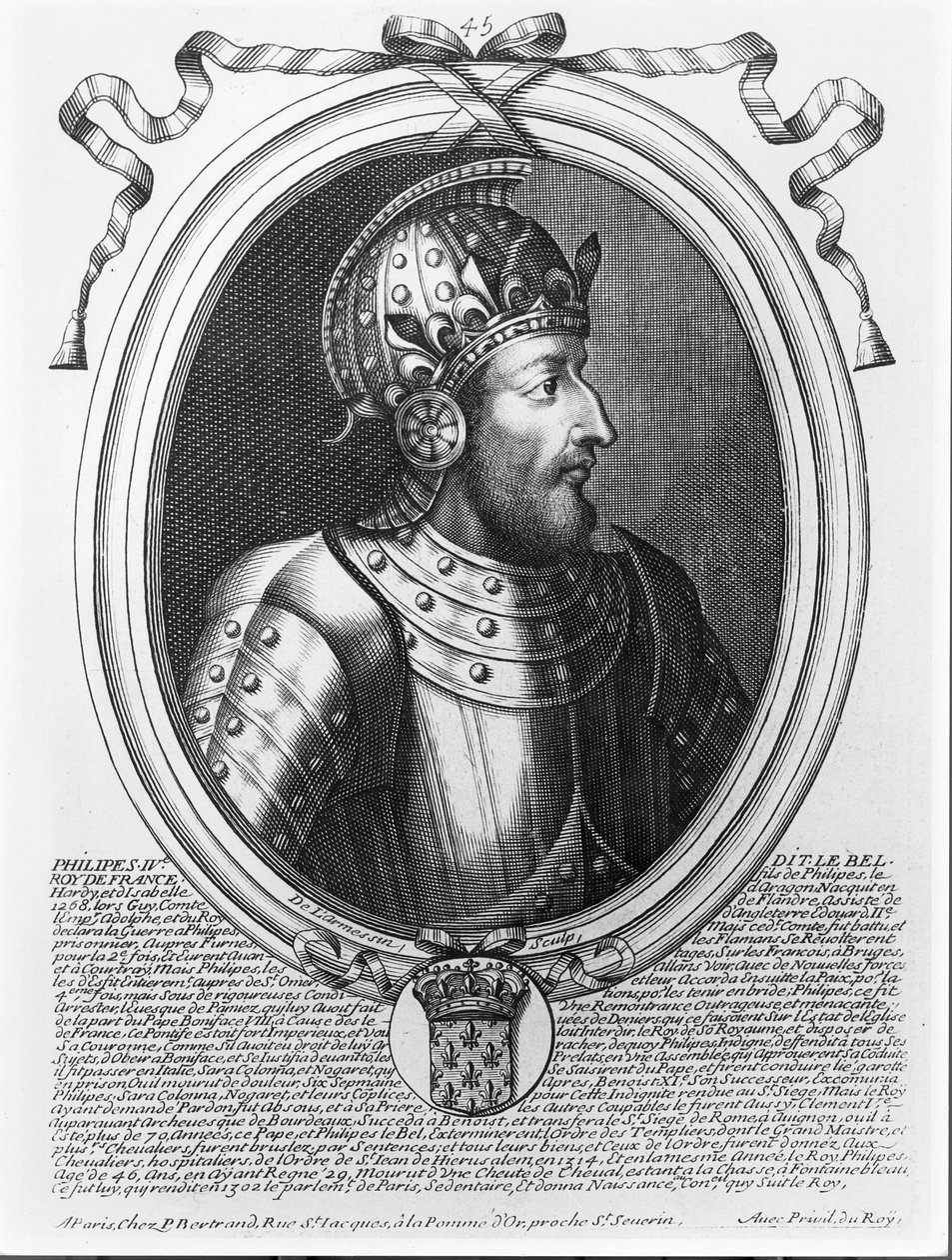 Filip IV. Sličný (1268-1314) francouzský král, od ‚Les Augustes Representations de tous les Rois de France od Pharamonda po Ludvíka XIV‘, Paříž, 1679 od Nicolas II de Larmessin