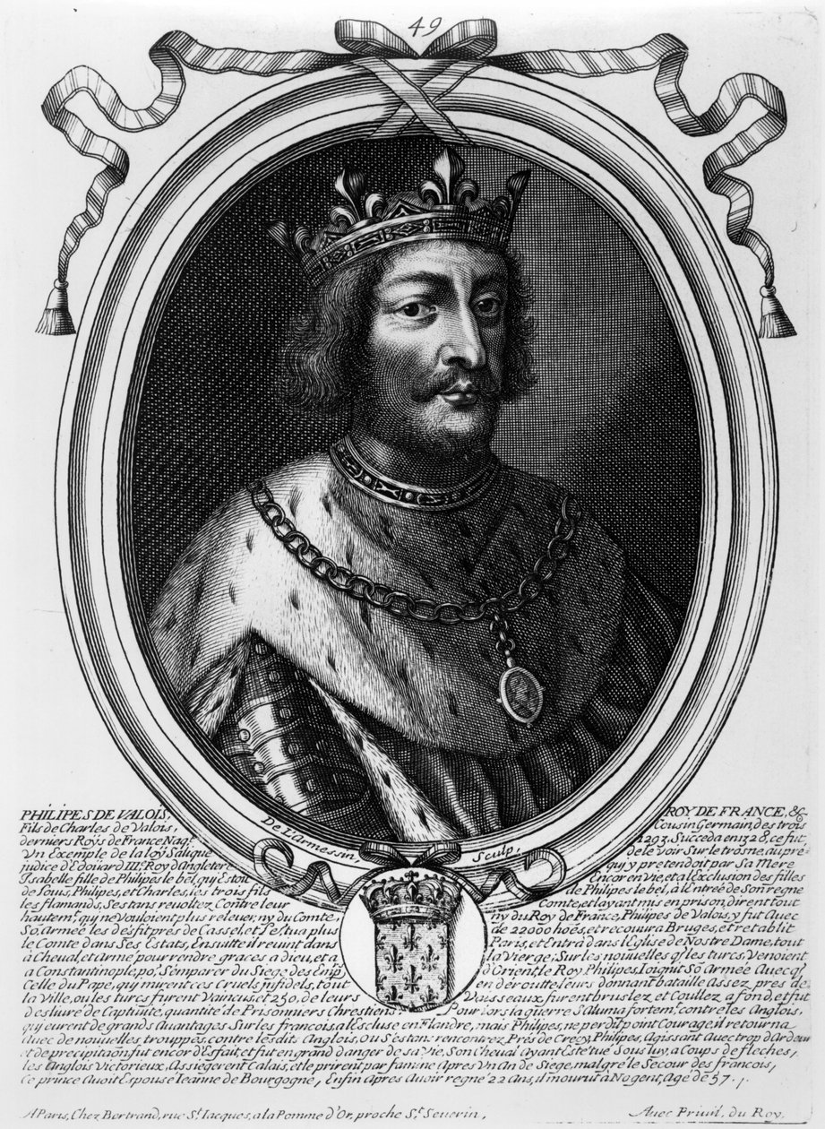 Filip VI. z Valois (1293-1350) francouzský král, od ‚Les Augustes Representations de tous les Rois de France od Pharamonda po Ludvíka XIV‘, Paříž, 1679 od Nicolas II de Larmessin