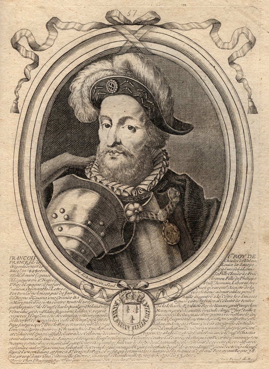 Portrét Františka I. (1494 - 1547), francouzského krále - František I., francouzský král - rytina z 
