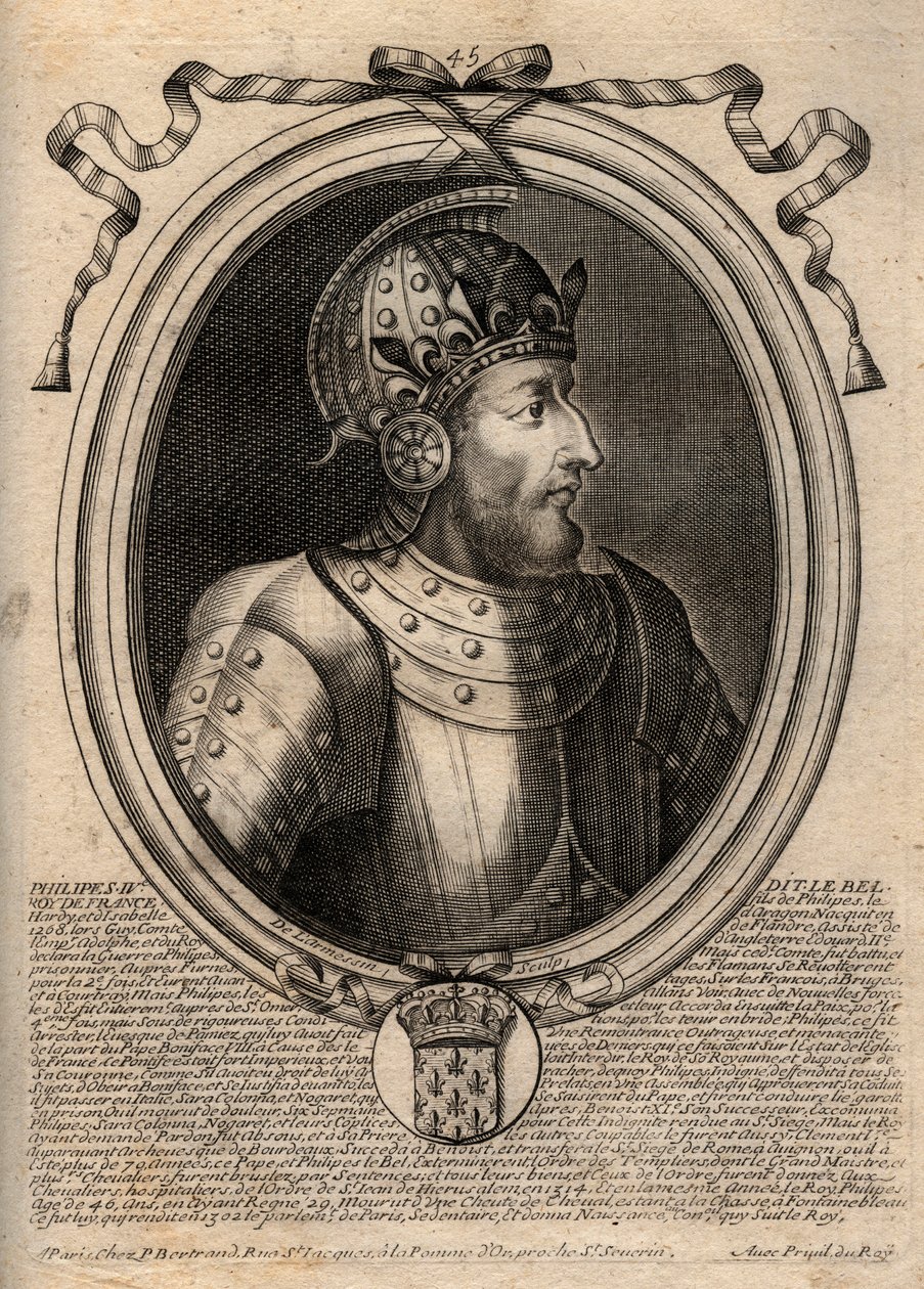 Portrét Filipa IV. Bela (1268 - 1314), francouzského krále - Filip IV. Sličný (1268-1314) Francouzský král - rytina z 