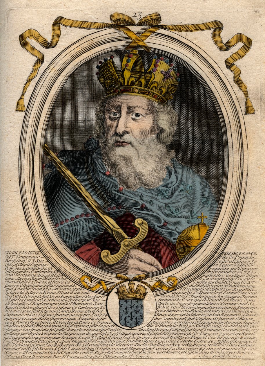 Karel Veliký (Charles I dit le Grand, Carolus Magnus, 742-814), král Franků - Karel Veliký (Carolus Magnus, Karel Veliký) (747-814) Král Franků a křesťanský císař Západu - rytina z 