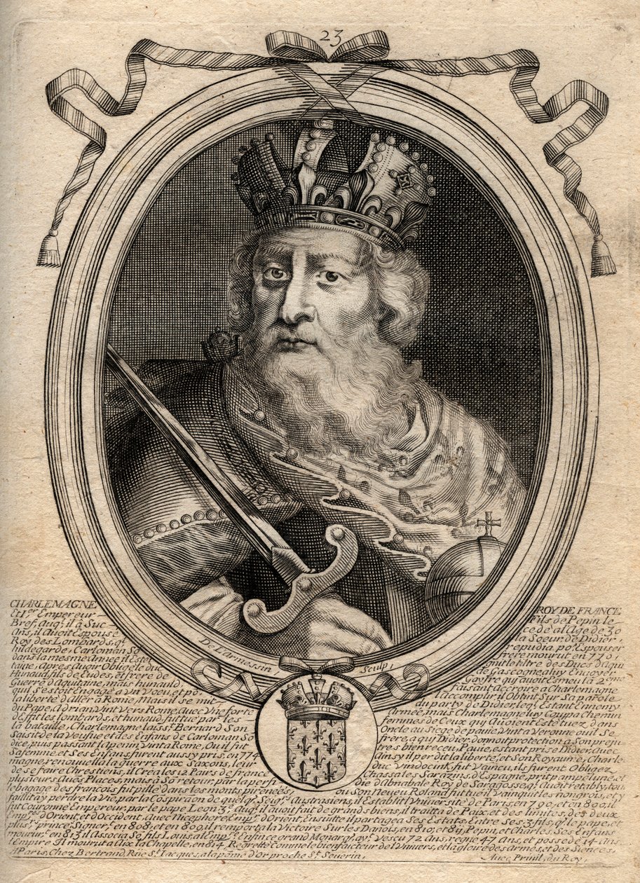Karel Veliký (Charles I dit le Grand, Carolus Magnus, 742-814), král Franků - Karel Veliký (Carolus Magnus, Karel Veliký) (747-814) Král Franků a křesťanský císař Západu - rytina z 