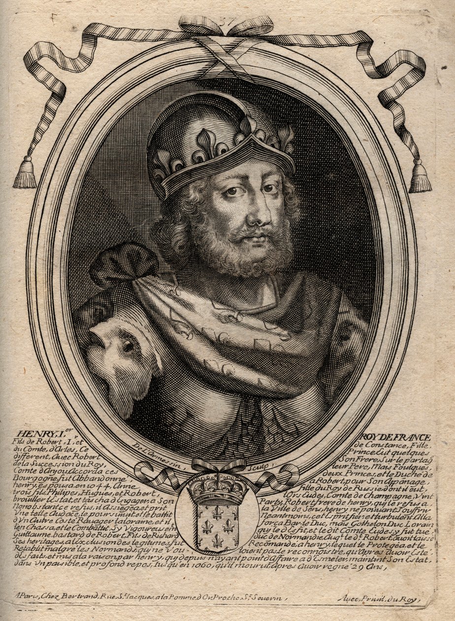 Dynastie Kapetovců: Portrét Jindřicha I. (1009-1060), krále franků v letech 1031 až 1060 - Jindřich I. (1009-1060) francouzský král - rytina z 