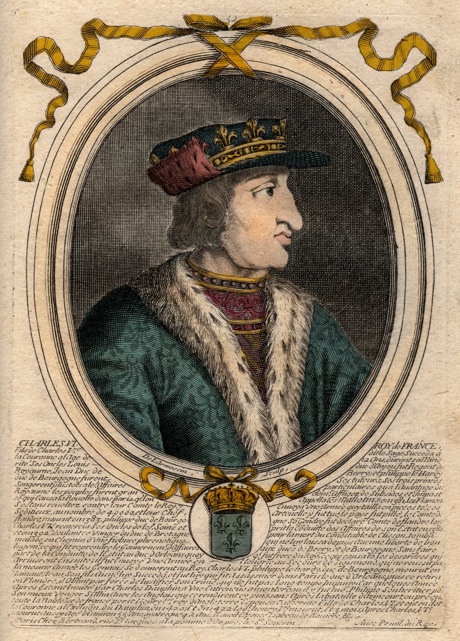Portrét Karla VI. (1368-1422), francouzského krále - KARLES VI. (1368-1422) francouzský král od de Larmessin