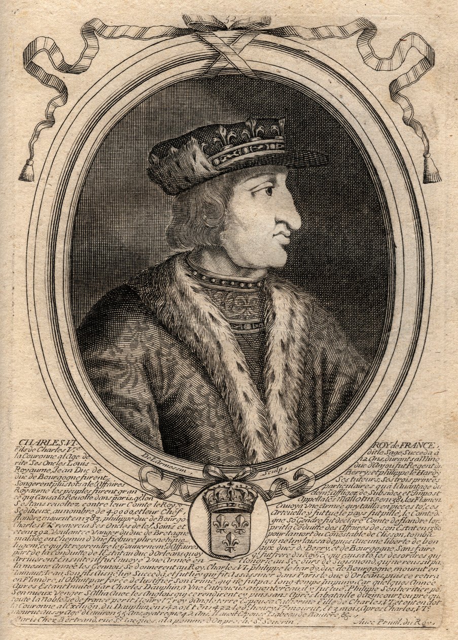 Portrét Karla VI. (1368-1422), francouzského krále - KARLES VI. (1368-1422) francouzský král od de Larmessin