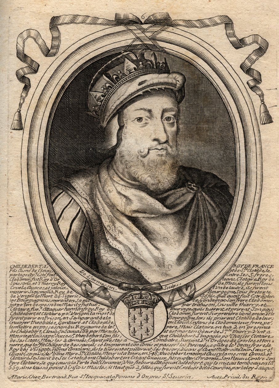 Portrét Childeberta I., krále Franků - Král Childebert I. (497-558) - rytina z 