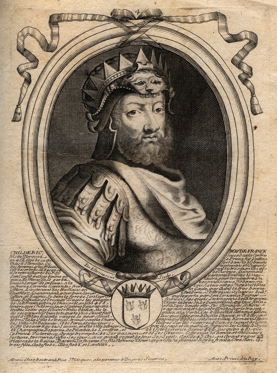 Portrét Childerica I., krále Salianských franků (436-481) - CHILDERIC I Král Salianských Franků - rytina z 